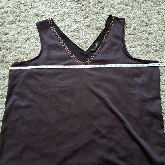 Love & Legend | Black v neck sleevless womens blouse & gold metal accent - Picture 7 of 9